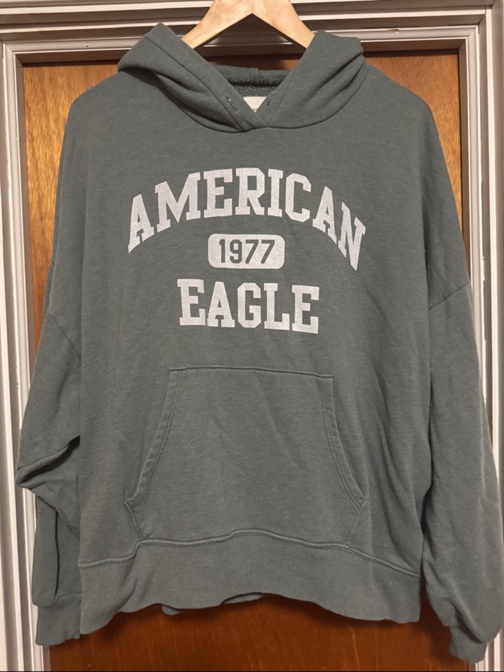 American Eagle Outfitters Women's 
Green Crewneck Hoodie with 1977 Logo Sz Small